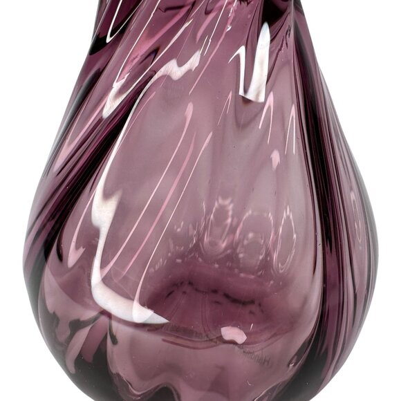 Vintage Hand Blown Purple Glass Swirl Vase Handmade in Poland Flower Bud 5.5"x2" - Picture 7 of 13